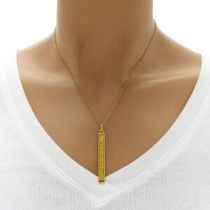 BEAUTIFUL 14K GOLD PLATED STERLING SILVER ENGRAVABLE LONG THIN VERTICAL PENDANT.